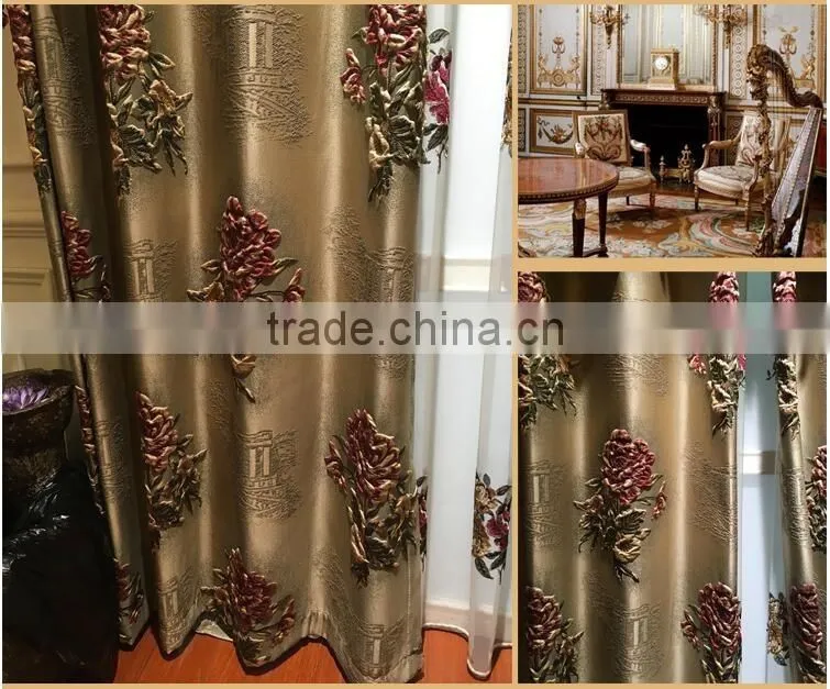 M-8637 Luxury European style living room bedroom beige curtains shade American luxury jacquard curtains
