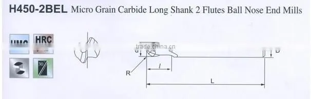 Micro Grain Carbide Long Shank 2Flutes Ball Nose End Mills