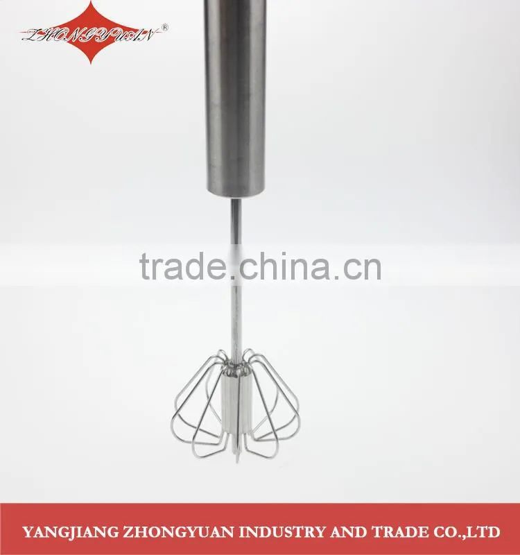 Stainless steel rotary self-mixer round head miracle whisk, hand push, 14-inch