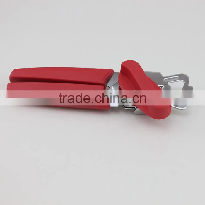 Red Plastic Handle Easy to Grip Can Opener Includes Bottle Cap Opener and Can Tab Lifter