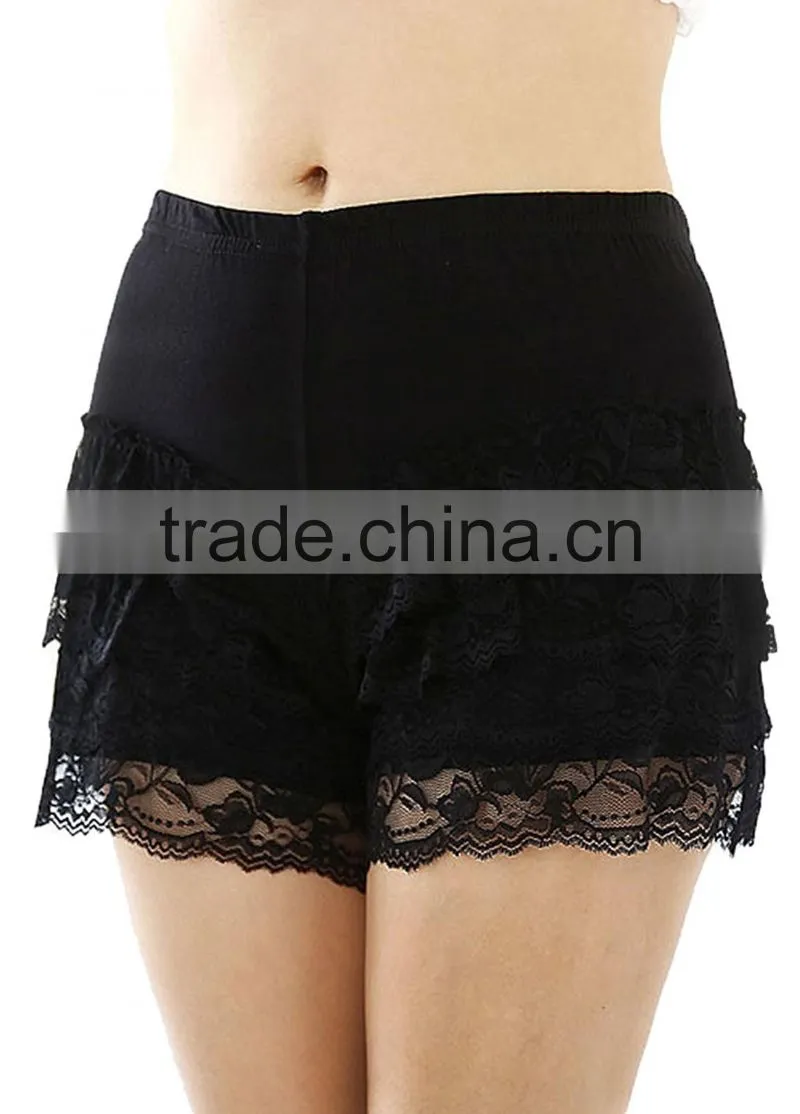 plain boxer shorts Women's Stretch Waist Sexy Tiered Crochet Lace Boxer Shorts