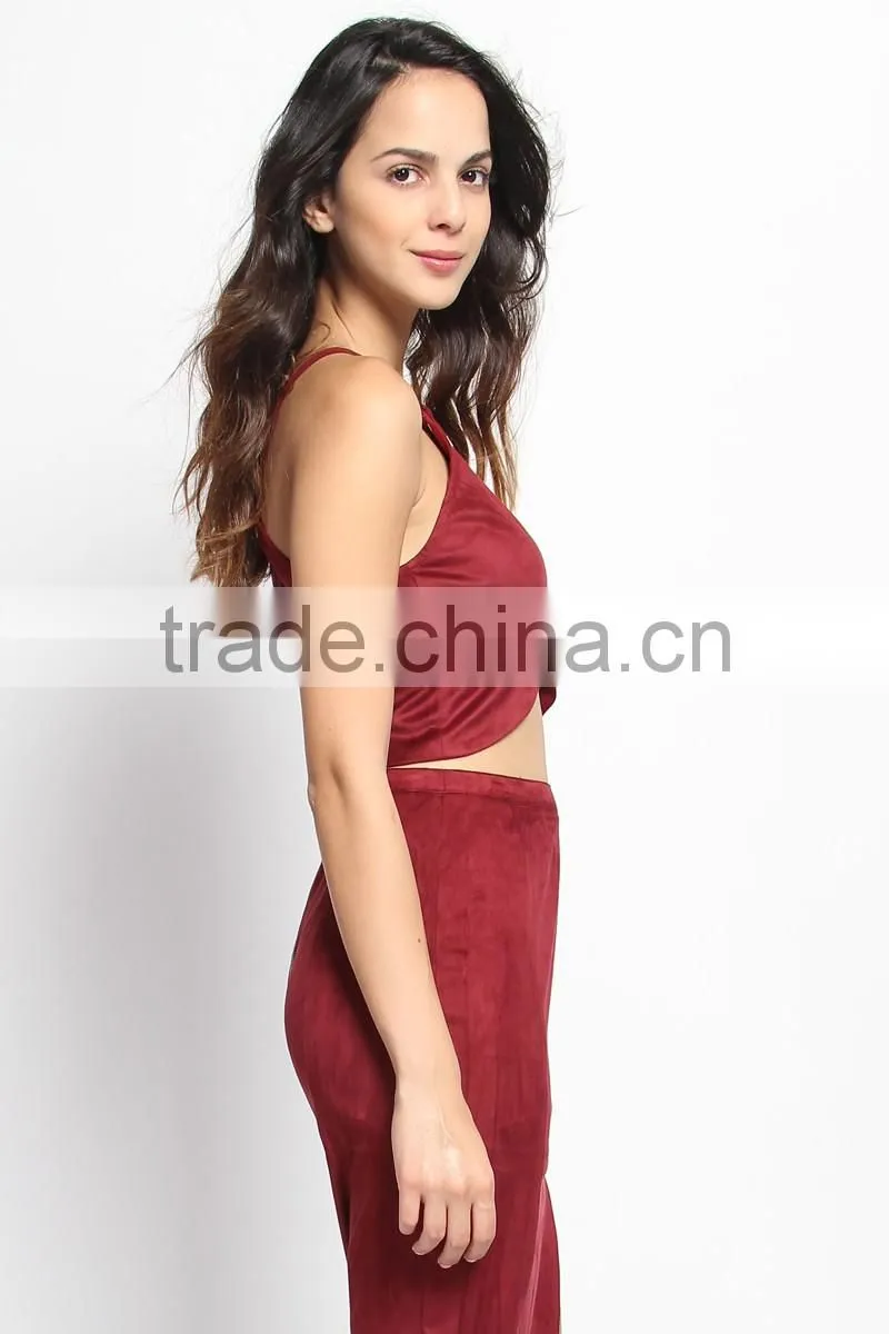 Mogan Faux Suede Eyelet Strap Tank Top Boho Sexy Bralette Cami Top
