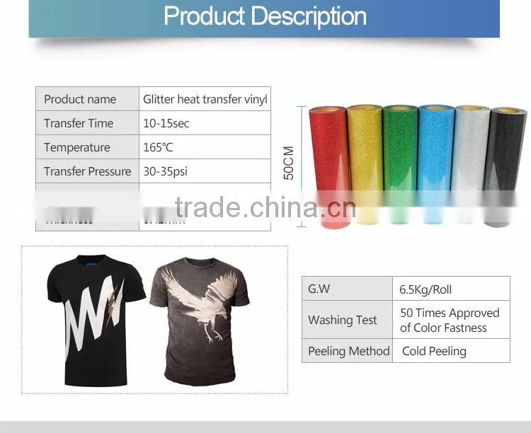 Hot selling korea quality glitter heat transfer vinyl for clothing