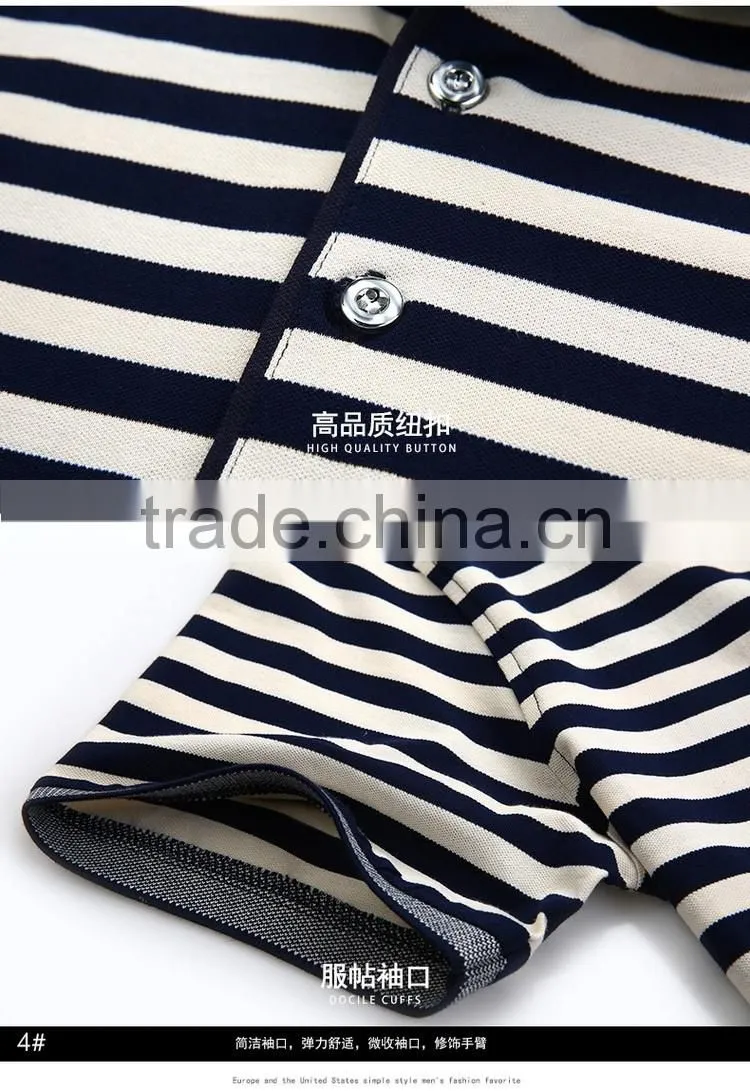 Latest Design Short Sleeve Striped t Shirt Men Polo Shirt Cotton Fabric Yarn Dyed
