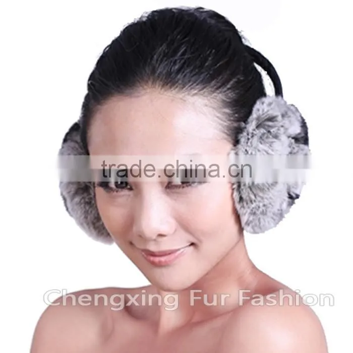 CX-EM-03P Women Funny Genuine Rex Rabbit Fur Floral Ear Muff