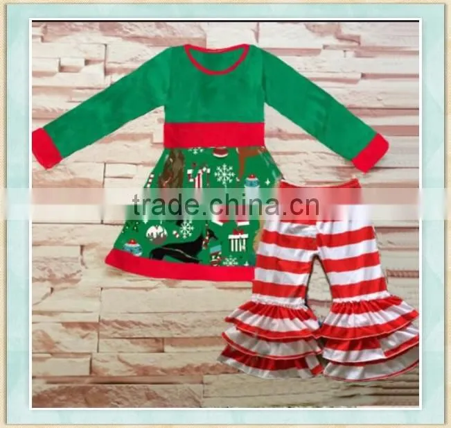 wholesale children's boutique outfit christmas new brand stripes clothes girls winter cheap clothing