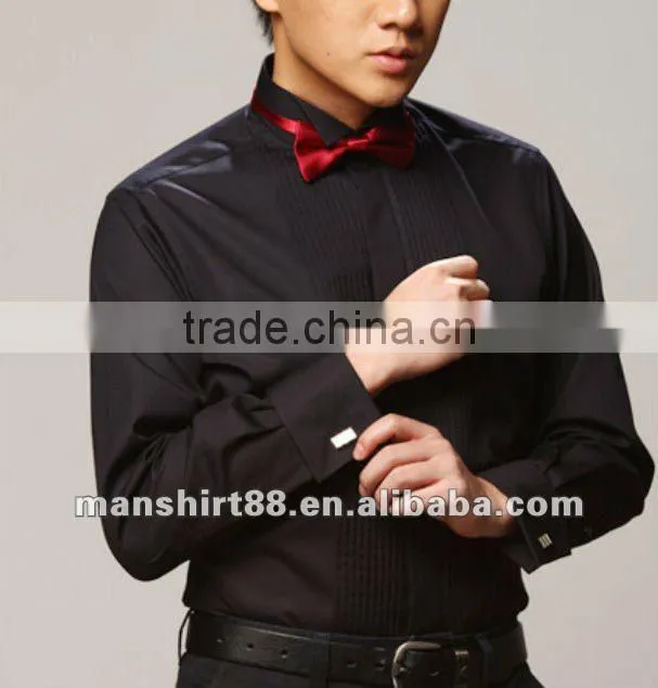 men's latest slim fit wing-tip collar tuxedo shirt with french cuff cufflinks