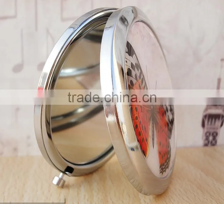 7cm Round Cosmetic Purse Compact Makeup Handbag Mirror with Butterfly