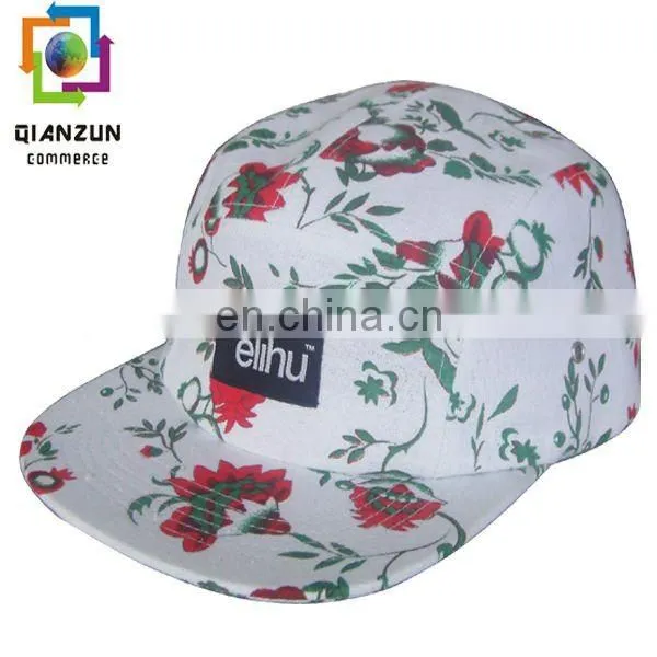 hot sale black custom leather trap leather 5 panel cap