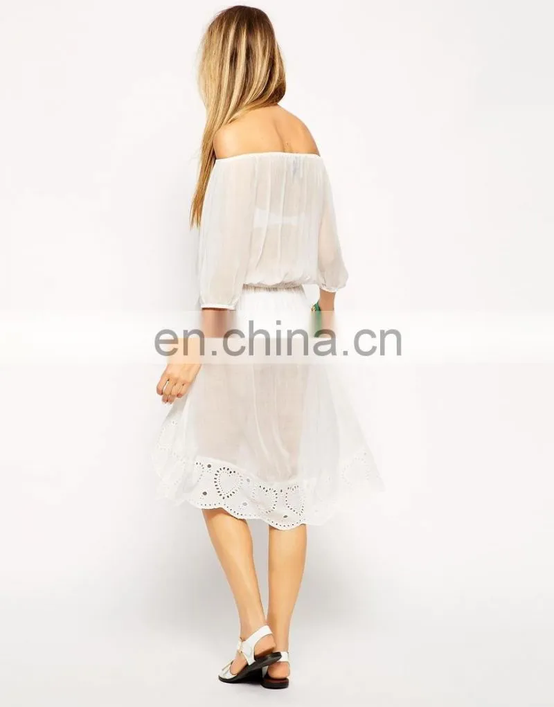 Off Shoulder Crochet Trim Beach Party Wear Dress