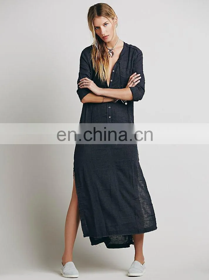 High quality Muslim woman wear, high low cotton long sleeve dress design