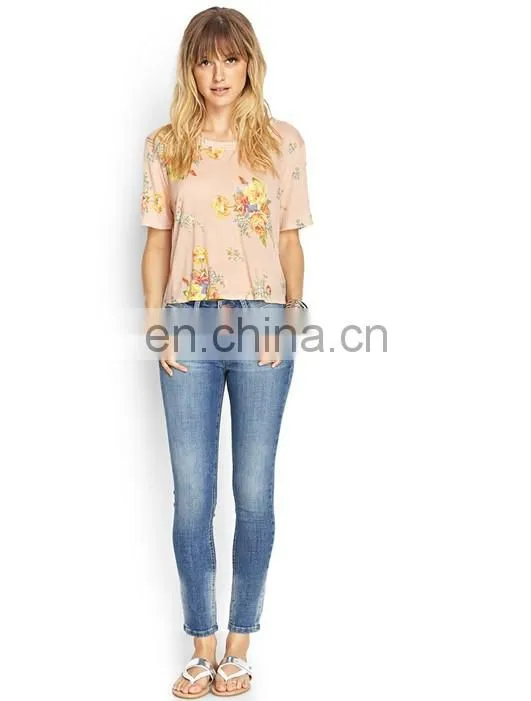 Custom Wholesale High Quality Fashion Body Fit Floral Lace T Shirt Women