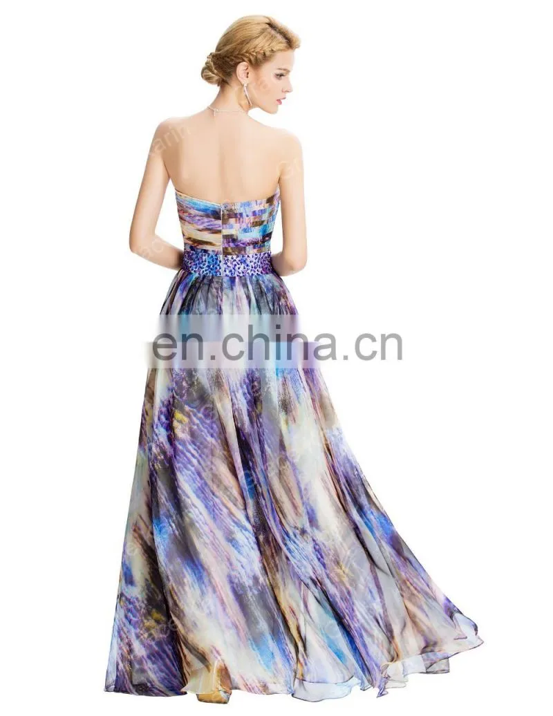 2016 Grace Karin Strapless Chiffon Ball Gown Multi Colors Prom Dress GK000036-1