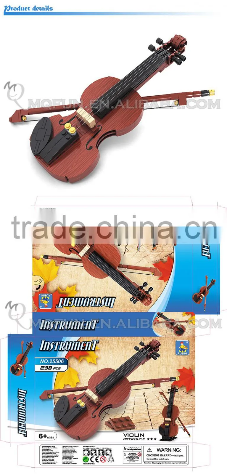 Mini Qute kid cute kawaii musical instrument violin Fiddle action figure plastic model building block educational toy NO.25506