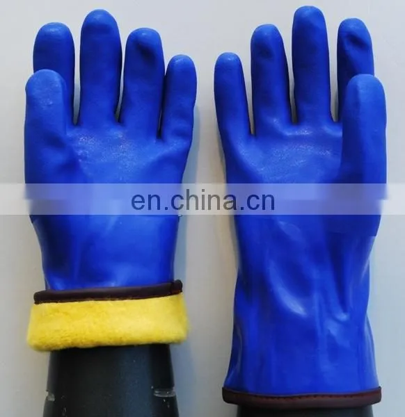 Fishing Thermal Oil Field Warm Cassimere Lined Cold Proof Blue Sandy PVC Glove, Hand Gloves, Rubber Glove
