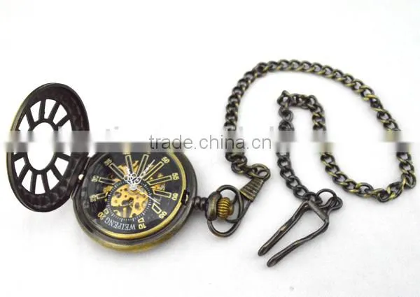 Cute carving watch face retro style bronze watch case mechanical automaton pocket watch