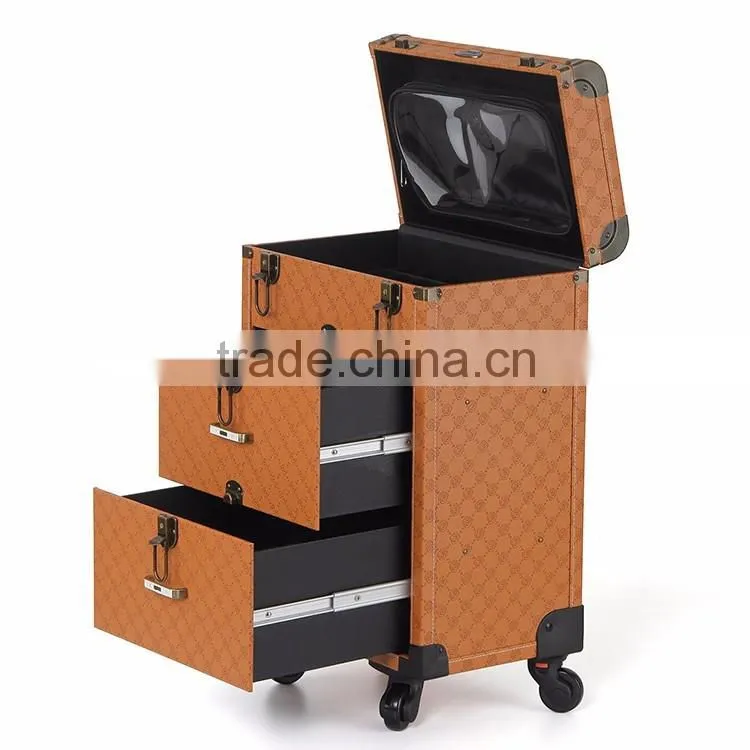 Professional PVC rolling makeup case with drawers