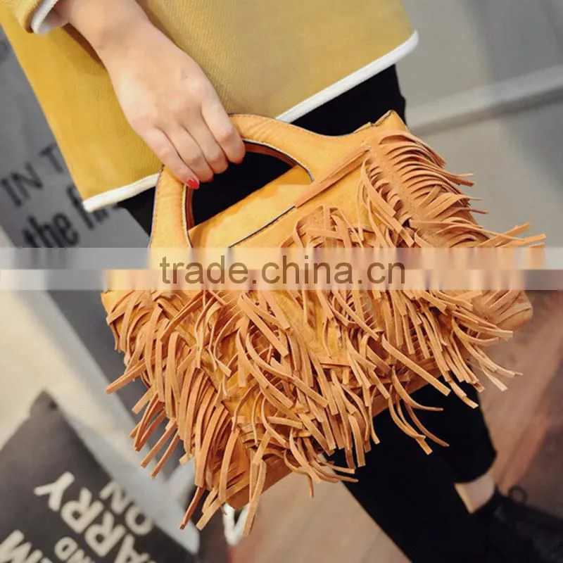 Wholesale leather tassel fringe bag girls pu tote handbags shoulder aslant female women bags