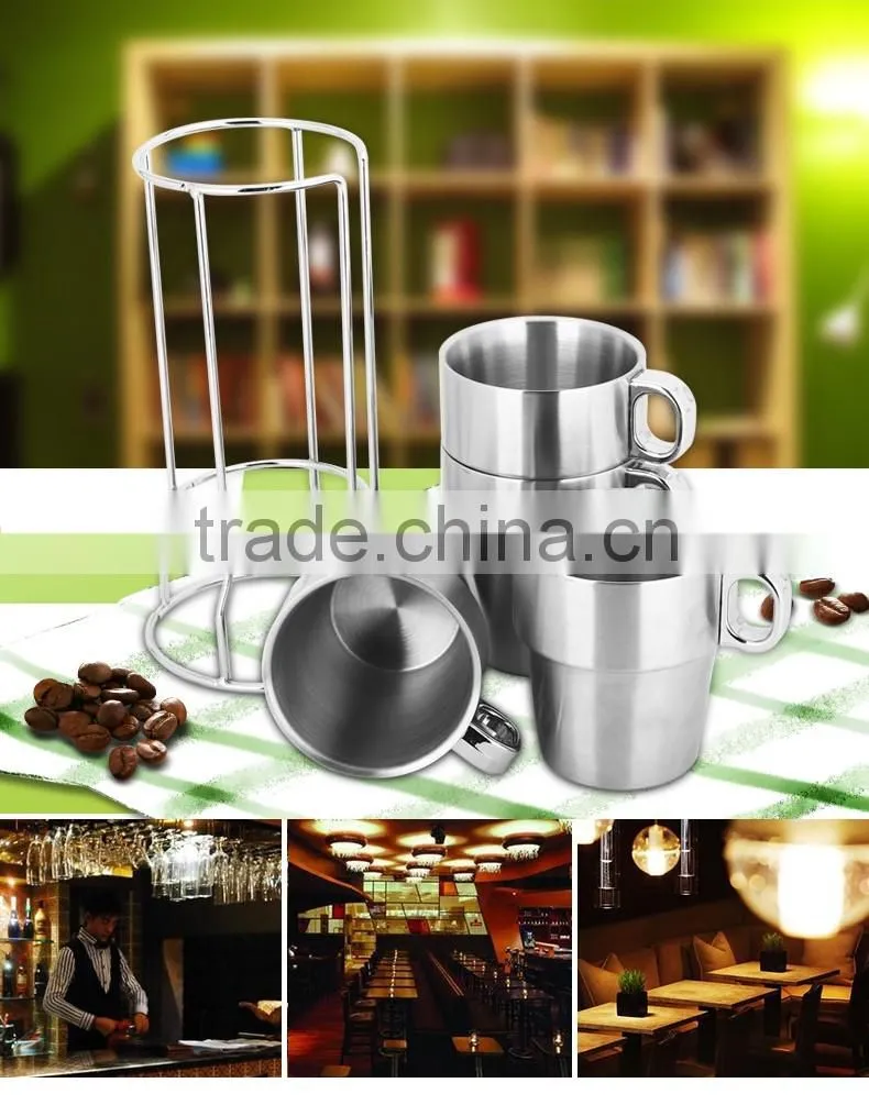 guangdong hardware cups and mugs/ 5pcs blank coffee mug set with metal rack