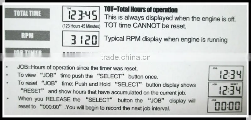 Hot selling Inductive Tachometer Resettable hour meter for Snowmobile,ATV,Generators,Motorcycle,snowblower,trencher,sod cutter