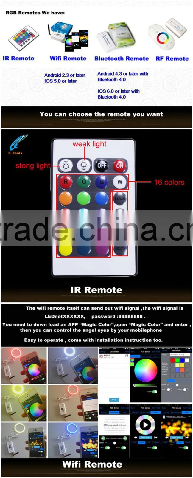 100mm RGB led angel eye changing color by the remote for Ford and Volvo