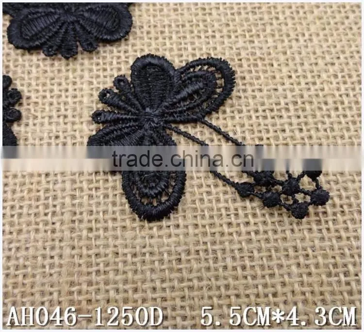 Black cheap 5.5*4.3cm nylon water soluble embroidery colorful butterfly patch for DIY Clothes decoration