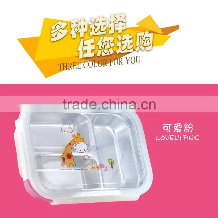 stainless steel bento lunch box containers with 3 compartments for children made in china