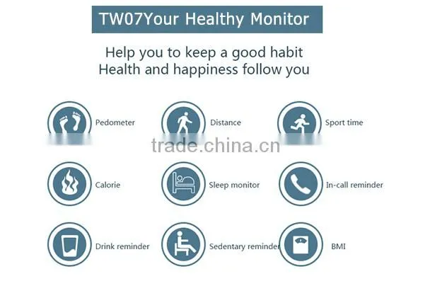 2015 new style funny smart wristband tw07 smart watch with time/calorie/3d pedometer/temperature/sleep moniter