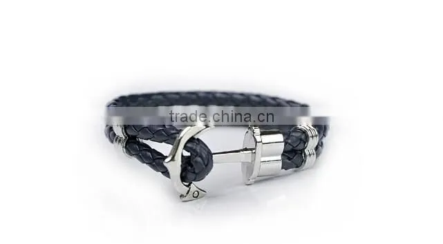 >>New arrival SW16490 braided leather anchor bracelet/