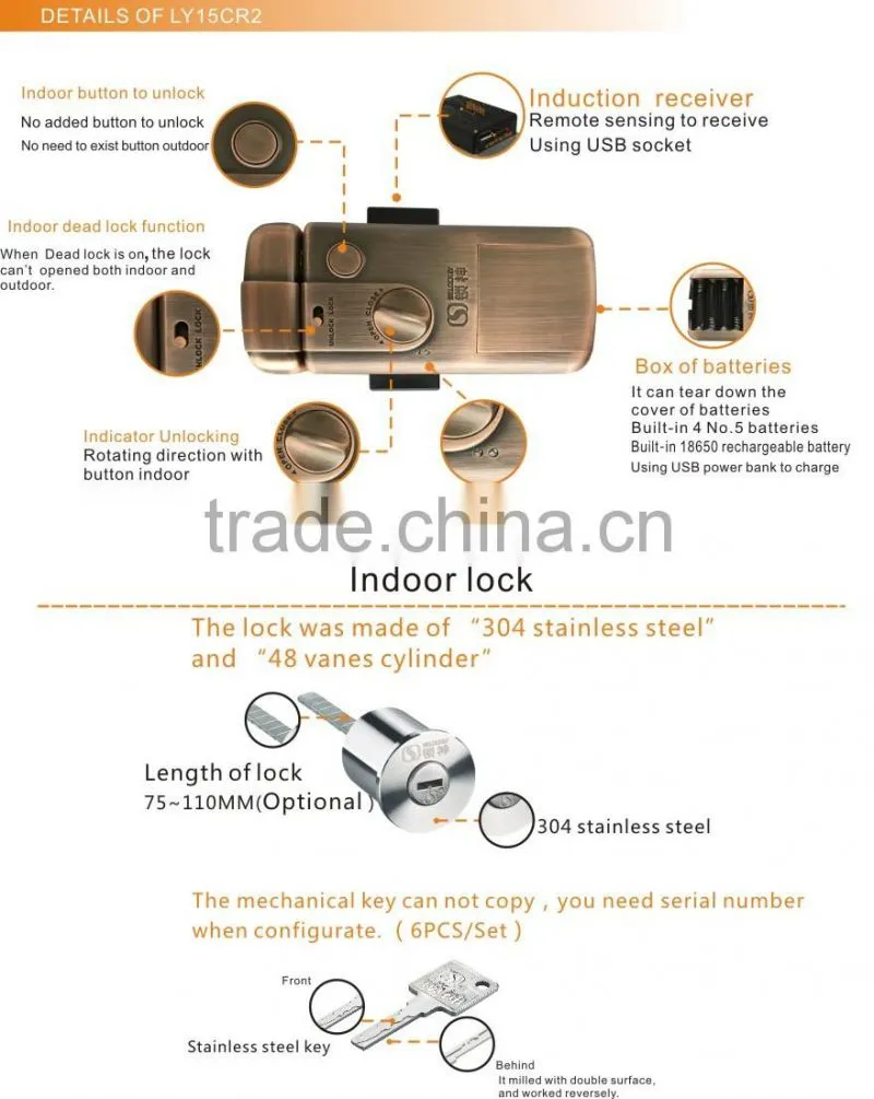 Electrionc lock with mechanical key and wireless lock (LY15CR2-ST)