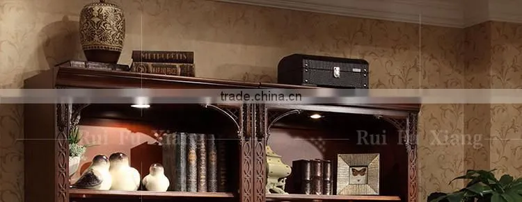 Rubber wood bookshelf sideboard with handmade carving AI-206