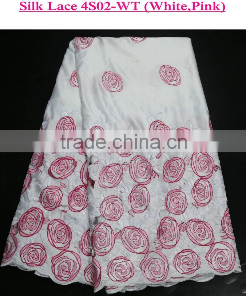 New arrival purple silk lace /fashion flowers design soft cotton fabric for wedding party dress