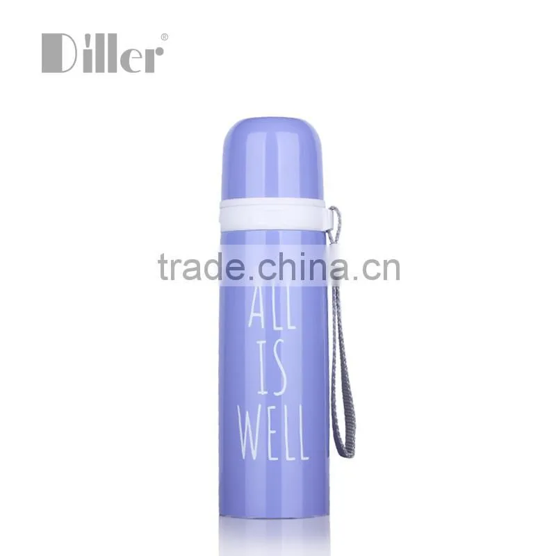 wholesale china fashion english word bullet vacuum flask with plastic cup
