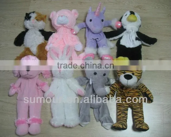 A series of unstuffed plush animal