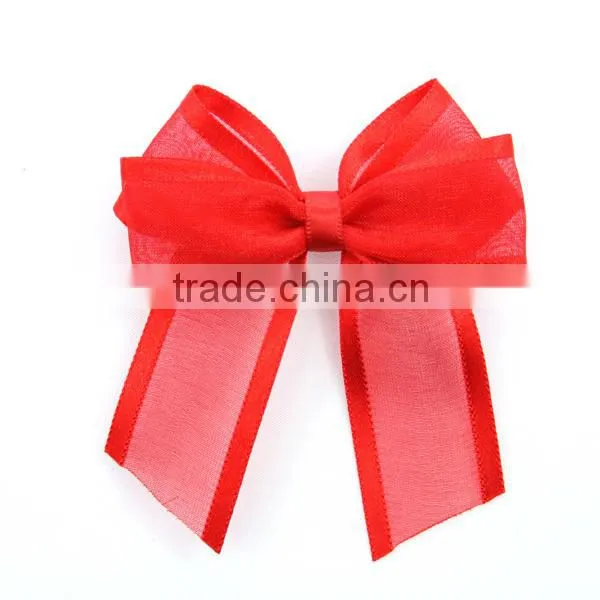 Red organza ribbon bow