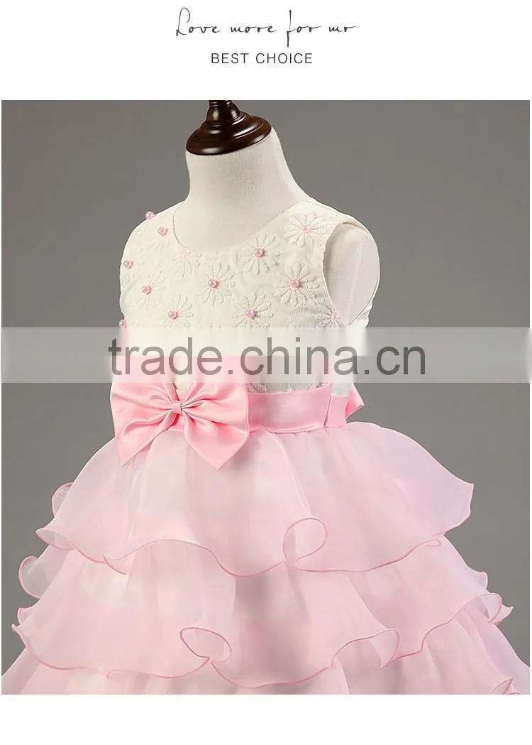 Lastest wholesale pink chiffon Layered dress flower girl net dresses TR-WS33