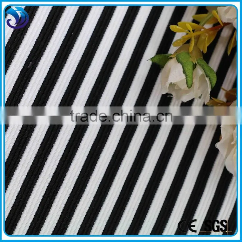 Classic design jacquard white and black stripe printed spandex polyester fabric