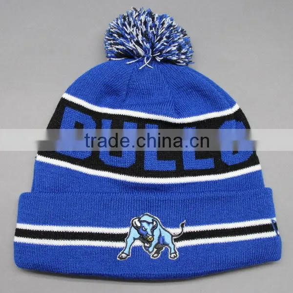 2015 FASHION ACRYLIC TEAM POMPOMS WINTER HAT WITH EMBROIDERY LOGO