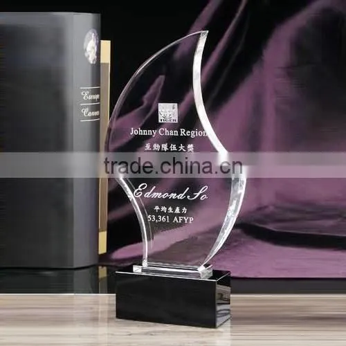 high quality nice design crystal glass award plaque with company logo