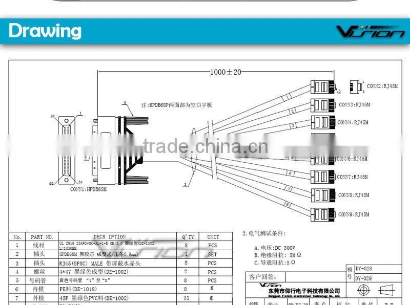 10ft CAB-OCTAL-ASYNC Cisco Compatible 8-Lead Octal Cable 68-Pin to 8-Male RJ45s 72-0845-01