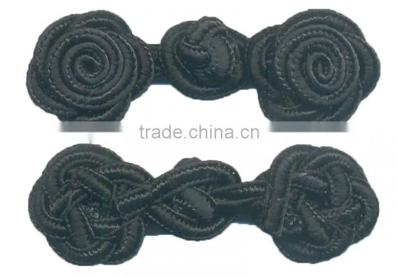 Width 6.3 Centermeter All Black Sew On 100% Nylon Chinese Knot Frog Buttons