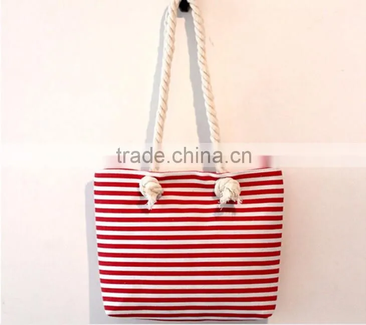 Fashion design stripe beach bag with zipper