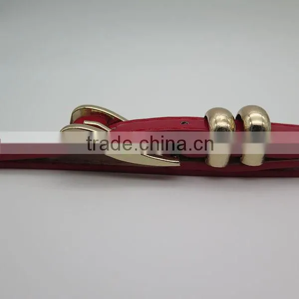 Gold plated alloy buckle leather girl's red skinny belt