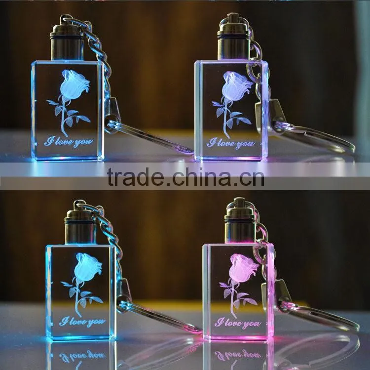 compact LED 3d laser rose flower crystal key holder