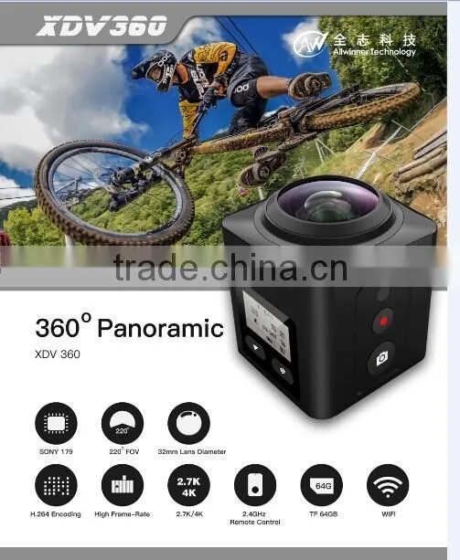 360 degree action camera 360 VR VR Mode waterproof 30M sport action camera high resolution mini DV cam 2016 new