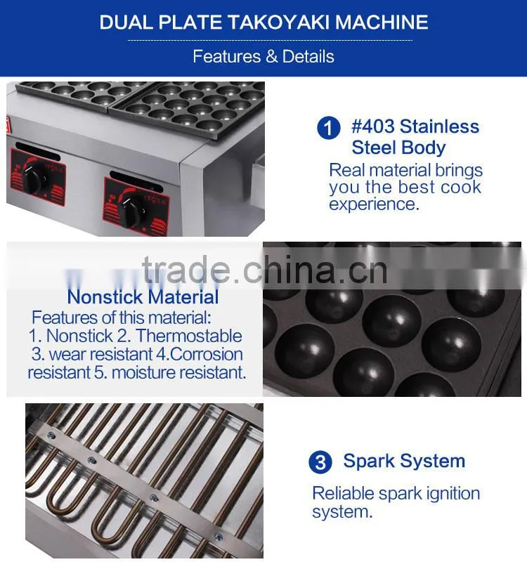 CI-767 Gas Fish Pellet Takoyaki cooking machine with 2 plates