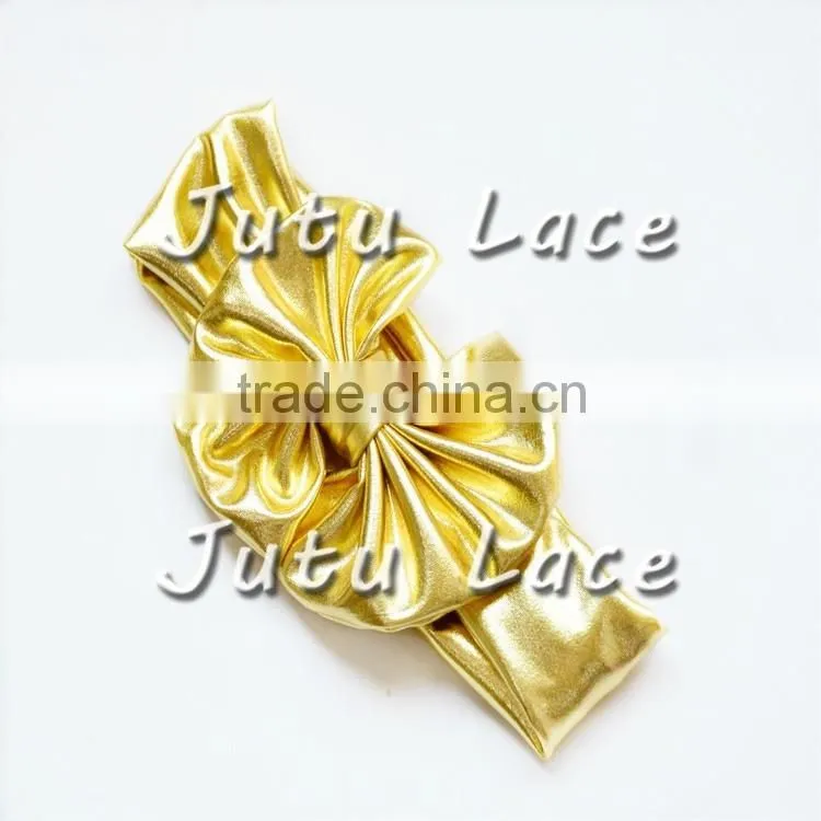 2016 Knotted Golden Silver Metallic Messy Bow Head Wrap Mix Colors / shiny bow tie hat