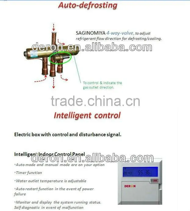 DERON industry air water heat pump low noise, 65 degree hot water for bathing and heated floor