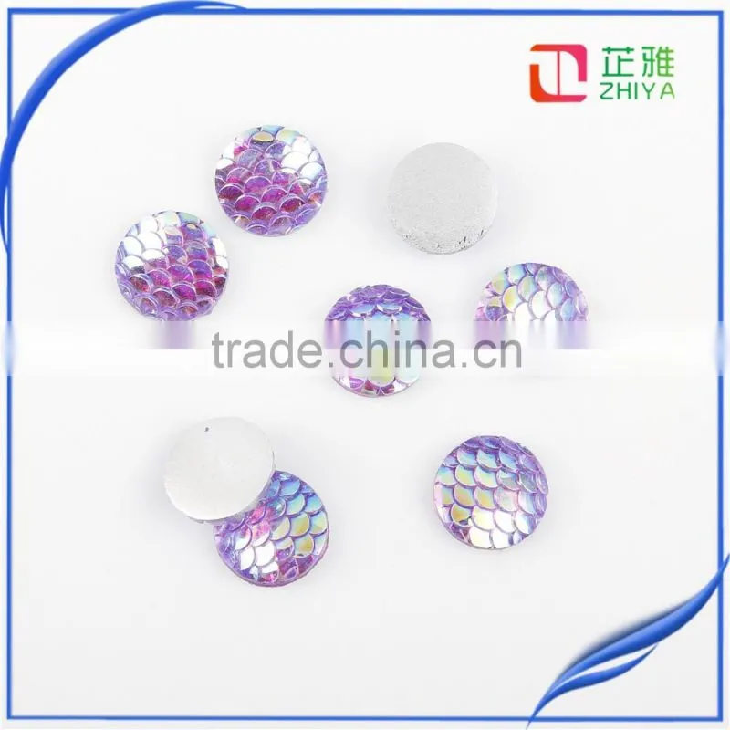 12mm round fish scale resin mermaid cabochon,flat back,purple color