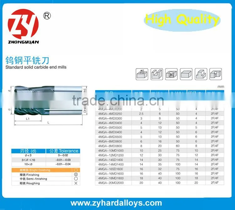 yg10x solid tungsten carbide milling cutters